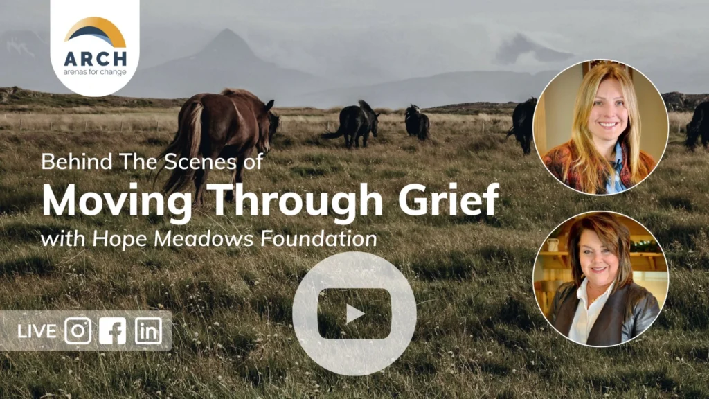 Equine assisted psychotherapy session widow in grief case story discussion with Hope Meadows video image